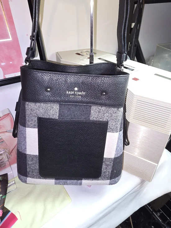 kate spade Marti Gingham Plaid Drawstring Bucket Bag - Picture 10 of 13